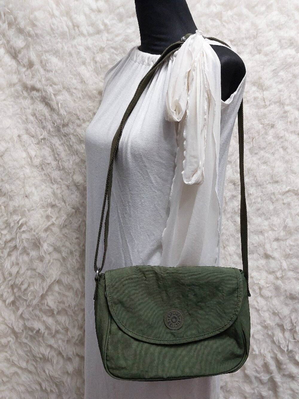 Kipling Green Sunita Front Flap Nylon Crossbody Bag